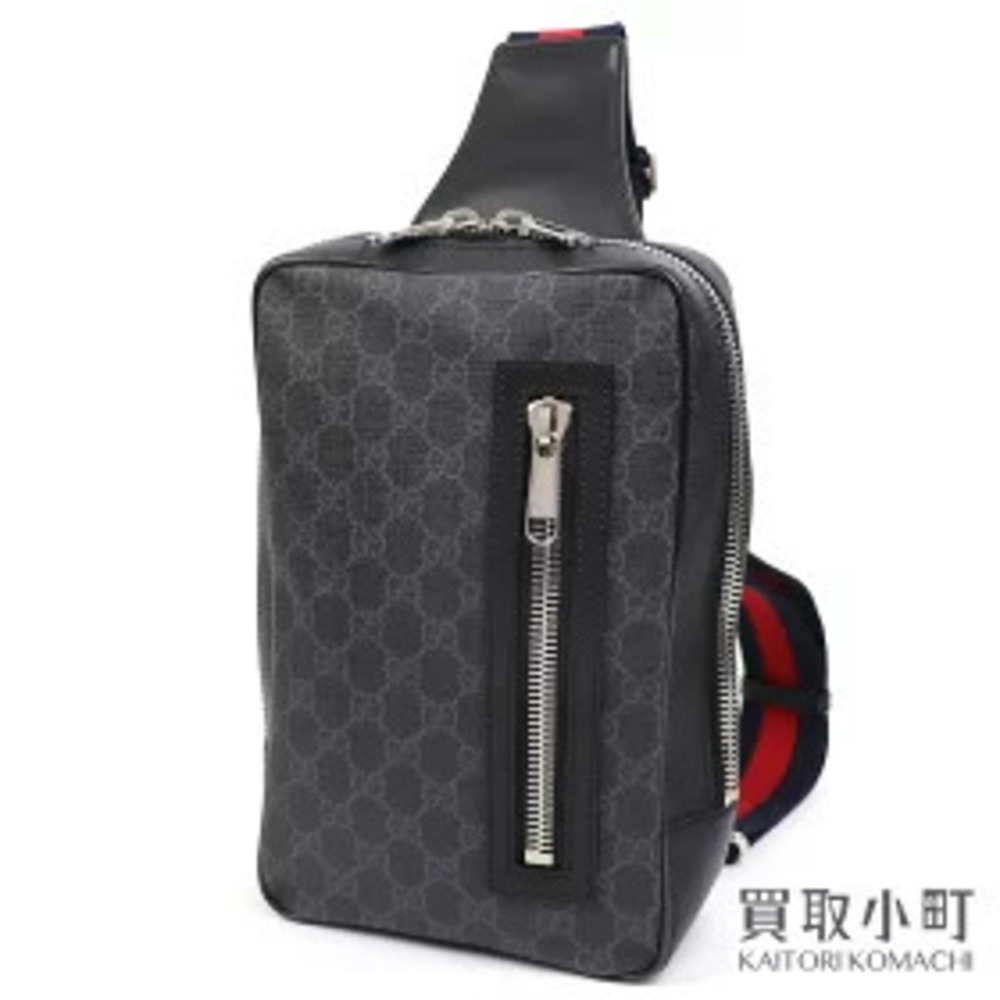 Gucci Soft GG Supreme Sling Backpack Gray Black Crossbody Belt Bag Shoulder
